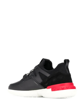 Tods Mens Leather Suede Mesh Elastic Lace Sneakers Black
