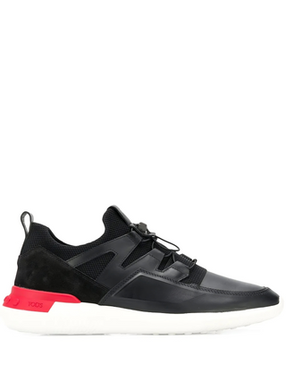 Tods Mens Leather Suede Mesh Elastic Lace Sneakers Black