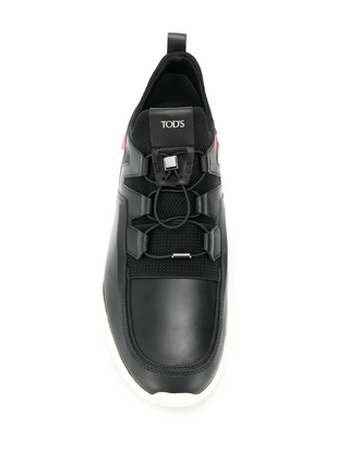 Tods Mens Leather Suede Mesh Elastic Lace Sneakers Black