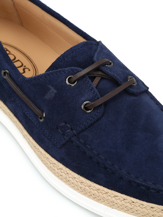 Tods Suede Espadrille Boat Loafers in Navy