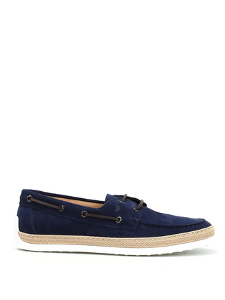 Tods Suede Espadrille Boat Loafers in Navy