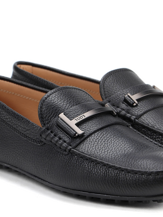 Tods Pebbled Leather Metal Bar Driving Shoes