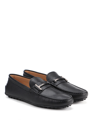 Tods Pebbled Leather Metal Bar Driving Shoes