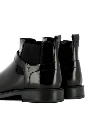 Tods Tod's Polished Leather Ankle Strap Chelsea Boots Black