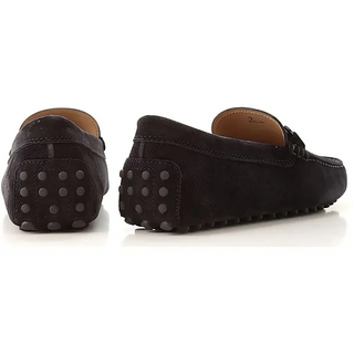 Tods Suede Gommino Driving Loafers with Metal Buckle Black