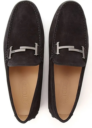 Tods Suede Gommino Driving Loafers with Metal Buckle Black