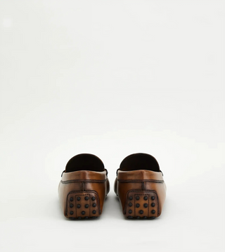 Tods Burnished Leather Woven Buckle Driving Shoes Light Brown
