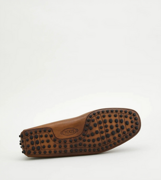 Tods Burnished Leather Woven Buckle Driving Shoes Light Brown