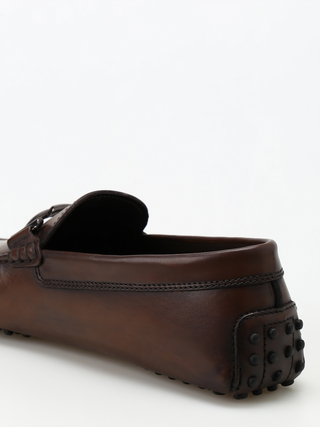 Tods Polished Leather Metal Bit Gommino Loafers