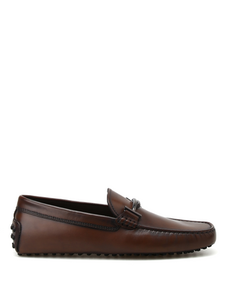 Tods Polished Leather Metal Bit Gommino Loafers