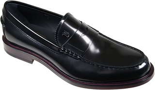 Tods Polished Leather Penny Loafers with Stacked Heel