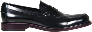Tods Polished Leather Penny Loafers with Stacked Heel