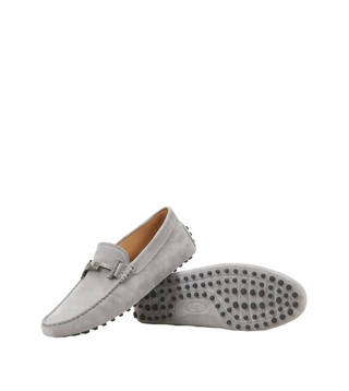 Tods Suede Gommino Driving Shoes with Metal Hardware Grey