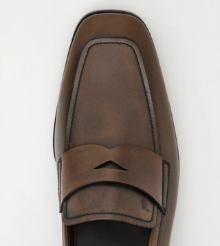 Tods Leather Penny Loafers with Burnished Finish Cocoa