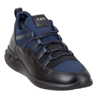 Tods Mixed-Material Lace-Up Low-Top Sneakers in Navy Blue and Black