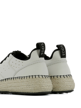 Tods Perforated Leather Low-Top Sneakers Espadrille Sole White Black