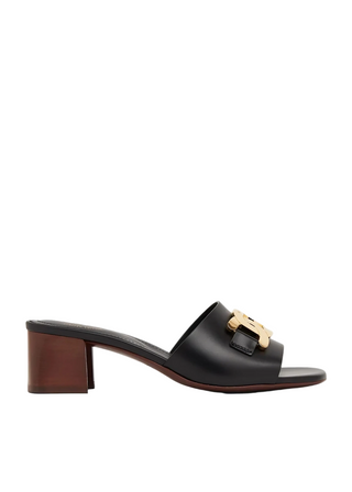 Tods Tod's Smooth Leather T-Logo Block Heel Mules