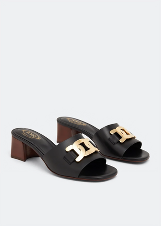 Tods Tod's Smooth Leather T-Logo Block Heel Mules