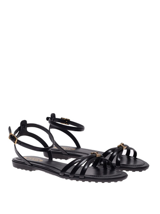 Tod’s Black Leather Strappy Sandals with Ankle Strap