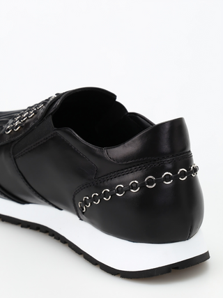 Tods Leather Fringe Metallic Chain Slip-On Sneakers