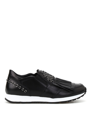Tods Leather Fringe Metallic Chain Slip-On Sneakers