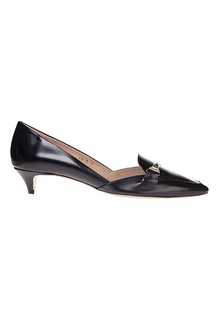 Tods Tod's Leather Loafer-Style Kitten Heel Pumps Black