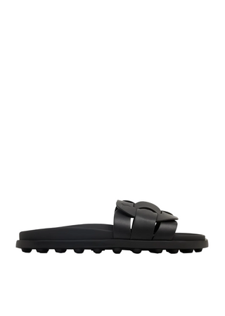 Tods Tod's Interlaced Leather Slide Sandals with Studded Sole Black