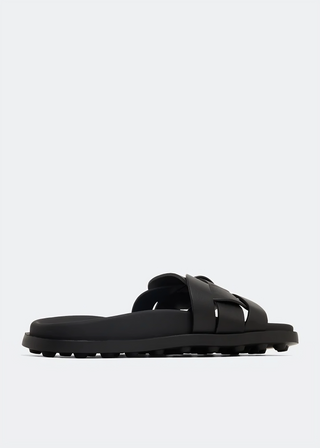 Tods Tod's Interlaced Leather Slide Sandals with Studded Sole Black