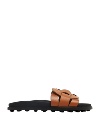 Tods Leather Woven Strap Slide Sandals