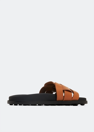 Tods Leather Woven Strap Slide Sandals