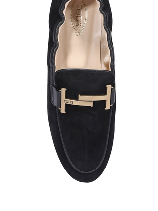 Tods Suede Loafers with Metal T-Bar Hardware Black