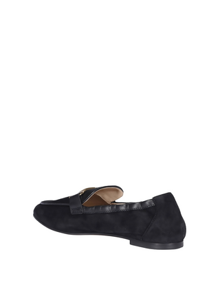 Tods Suede Loafers with Metal T-Bar Hardware Black
