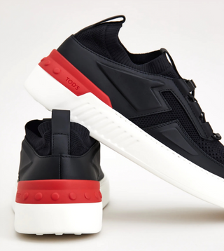 Tods Knit Low-Top Sneakers with Toggle Lacing and Red Heel