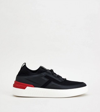 Tods Knit Low-Top Sneakers with Toggle Lacing and Red Heel