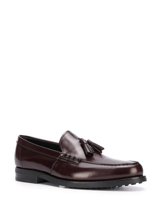 Tods Polished Leather Tassel Loafers Brown