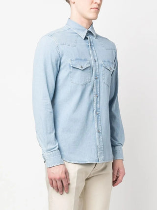 Tom Ford Cotton Point-Yoke Western Shirt Light Blue