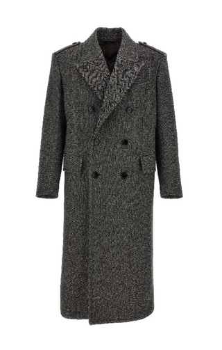 Tom Ford Herringbone Tweed Double-Breasted Overcoat Black White