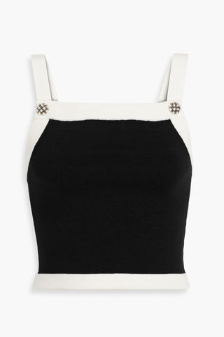 ALICE + OLIVIA DANDI CROPPED EMBELLISHED WOOL-BLEND TOP - Size XS