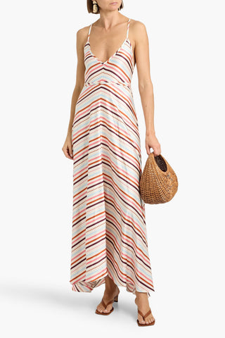 LEMLEM ALUNA STRIPED CREPE DE CHINE MAXI SLIP DRESS - Size L