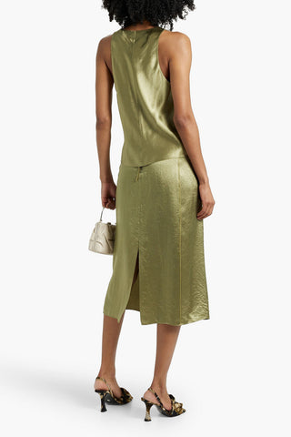 VINCE WRAP-EFFECT CRINKLED-SATIN TOP - Size S