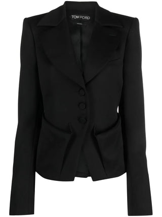 Tom Ford Crepe Fitted Peplum Blazer with Flap Pockets