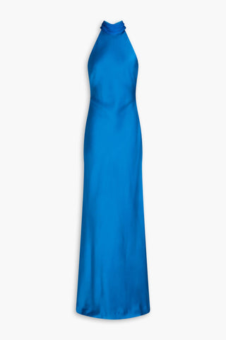 HALSTON SPERANZA DRAPED CHIFFON AND SATIN GOWN - Size 10
