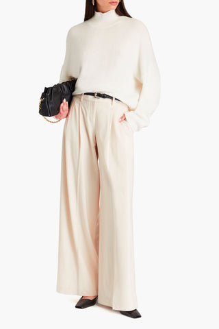 THEORY PLEATED WOOL-BLEND WIDE-LEG PANTS - Size 8