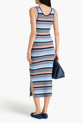VERONICA BEARD FABIANA STRIPED RIBBED-KNIT MIDI DRESS - Size L