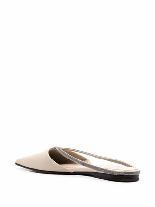 Brunello Cucinelli Leather Pointed-Toe Monili Mules