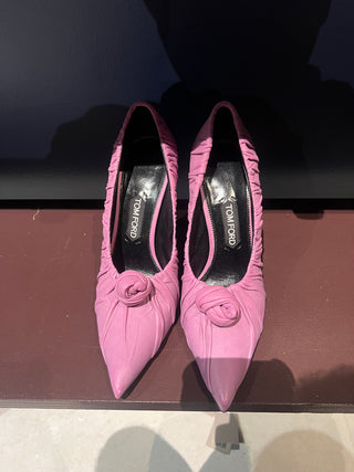 Tom Ford Tom Ford Ruched Leather Rosette Pointed-Toe Pumps