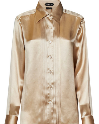 Tom Ford Silk Pintuck Button-Up Shirt Gold