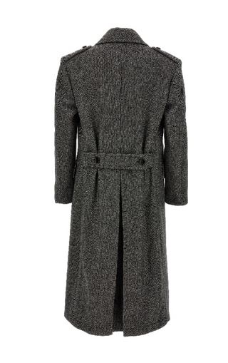 Tom Ford Herringbone Tweed Double-Breasted Overcoat Black White