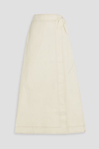 GANNI COTTON-BLEND MIDI WRAP SKIRT - Size 42