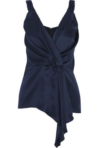 VICTORIA BECKHAM WRAP-EFFECT DRAPED SILK-TWILL TOP - Size 14